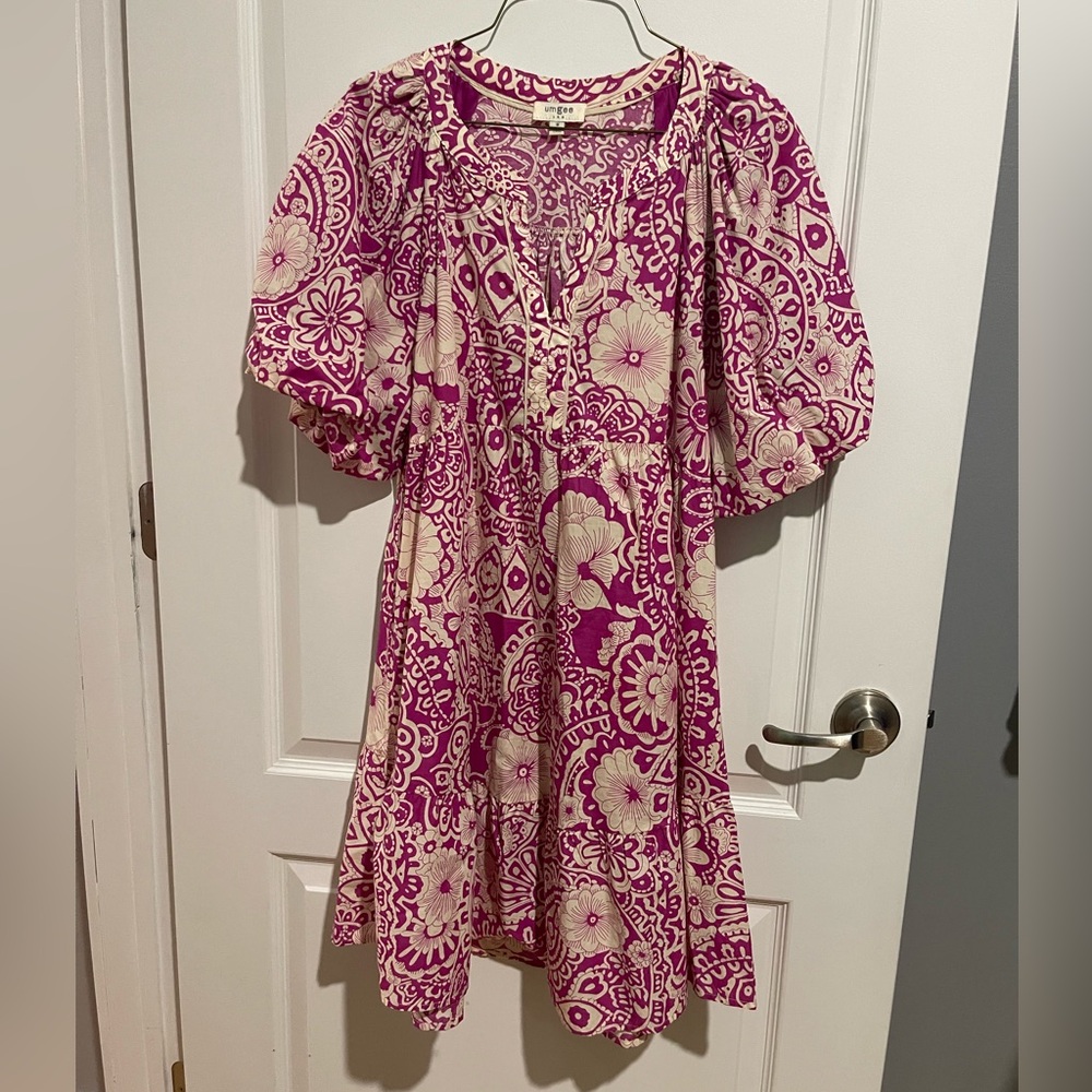 Paisley Floral Print Dress with Puff Sleeves